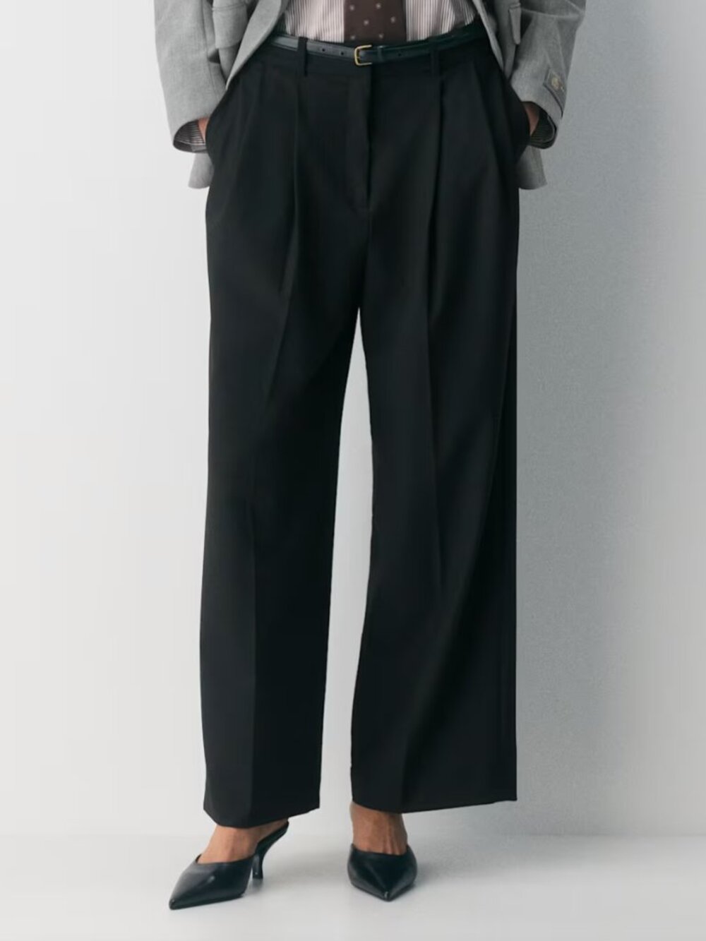 Aritzia Black Wide-Leg Pleated Trousers
